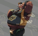 anthro armpit_hair belly black_hair body_hair bottomwear clothed clothing hair hairy hat headgear headwear jockstrap male musclegut muscular open_bottomwear open_clothing open_pants pants pecs shirt solo tank_top topwear underwear yoink_0 nintendo splatoon mr._coco_(splatoon) arthropod coconut_crab crab crustacean decapoda hermit_crab malacostracan marine hi_res