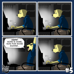 blue_clothing blue_hoodie blue_topwear clothing computer dialogue electronics hoodie humor male open_mouth sitting solo text topwear ariesartist ben_(ariesartist) bird_dog canid canine canis domestic_dog hunting_dog labrador mammal retriever alpha_channel comic english_text hi_res