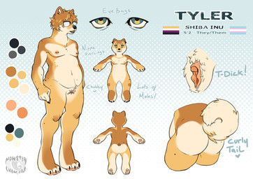 andromorph anthro big_clitoris clitoris genitals intersex solo tyler_(monsterchompers) vulva monsterchompers monsterclawspng canid canine canis domestic_dog mammal shiba_inu spitz absurd_res hi_res model_sheet reference_image nonbinary_(lore) trans_(lore)