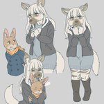 anthro clothed clothing cold duo female kemono male scarf shaking shivering ekaki510 hyena lagomorph leporid mammal rabbit striped_hyena 1:1