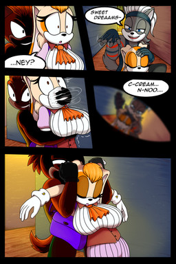 anthro biped black_nose blue_eyes clothing eyes_closed female fingers gloves grin hair handwear kidnapping smile speech_bubble tail text young young_anthro dexstar sega sonic_the_hedgehog_(series) cream_the_rabbit vanilla_the_rabbit lagomorph leporid mammal rabbit 2:3 comic digital_media_(artwork) english_text hi_res