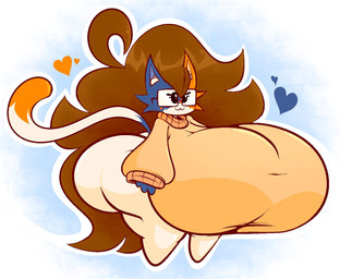 :3 ahoge anthro big_breasts big_butt biped blush bottomless bottomless_female breasts brown_hair butt closed_smile clothed clothing eyelashes eyewear featureless_feet feet female front_view glasses hair heart_symbol huge_breasts huge_butt hyper hyper_breasts mouth_closed multicolored_body multicolored_tail shortstack simple_background smile solo standing sweater tail thick_thighs three-quarter_view topwear white_body wide_hips manicorange manicorange_(character) calico_cat domestic_cat felid feline felis mammal 2024 digital_drawing_(artwork) digital_media_(artwork)