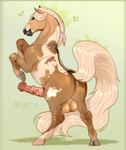 anus balls big_balls big_penis bodily_fluids brown_balls brown_body dripping equine_anus erection fangs feral genital_fluids genitals green_background grey_hooves hooves looking_at_viewer male male_feral mane medial_ring multicolored_penis penis pink_penis precum precum_drip puffy_anus red_eyes red_penis side_view simple_background solo tail tan_body tan_mane tan_tail teeth text two_tone_penis vein veiny_penis huskii-s equid equine horse mammal hi_res url