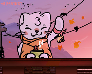 anthro beverage cloud coffee leaf male mountain silly sky solo tail dirtystoat avian bird domestic_cat felid feline felis mammal ears eyes hands