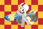 armor blonde_hair car cutie_mark feathered_wings feathers female feral fur grey_body grey_feathers grey_fur hair headgear helmet hooves solo vehicle wings dm29 friendship_is_magic hasbro my_little_pony mythology speed_racer derpy_hooves_(mlp) equid equine mammal mythological_creature mythological_equine pegasus