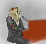 anthro clothed clothing electronics eyewear fully_clothed glasses keyboard_instrument male microphone musical_instrument piano playing_music playing_piano singing solo suit tusks kyma elton_john mammal marine pinniped walrus 2014