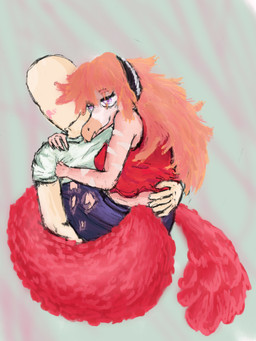 anthro arm_around_shoulders bald biped bottomwear carrying_another clothing crossgender duo feathered_tail feathers female fingers green_clothing green_shirt green_topwear hair happy hug human_on_anthro humanoid_hands interspecies long_hair long_tail male male/female markings mtf_crossgender orange_hair pants pink_body purple_bottomwear purple_clothing purple_eyes purple_pants red_body red_clothing red_feathers red_shirt red_tank_top red_topwear romantic romantic_couple shirt simple_background smile striped_markings stripes tail tail_hug tank_top topwear torn_bottomwear torn_clothing torn_pants caldinie1 cavemanon_studios goodbye_volcano_high ko_op_(game_developer) snoot_game anon_(snoot_game) reed_(gvh) reeda dinosaur dromaeosaurid human mammal prehistoric_species reptile saurischian scalie theropod velociraptor 2024 3:4 colored hi_res