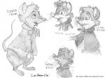 anthro cape clothed clothing coat female long_tail scarf simple_background smile solo tail text topwear white_background caribbean_fox don_bluth the_secret_of_nimh mrs._brisby mammal mouse murid murine rodent 1988 1990 4:3 english_text monochrome sketch