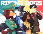 anthro belt brown_hair clothed clothing eyewear female fur glasses group hair headgear headwear melee_weapon military smile sword uniform weapon colo helena_richter misha_(colo) rouge_(colo) canid canine canis domestic_dog mammal