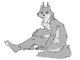 anthro biped blush eyes_closed fur grey_body grey_fur male nude_anthro nude_male safe_nudity slim_anthro slim_male solo paidwater canid canine canis mammal wolf 2025 4:3