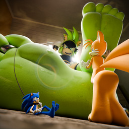 5_toes anthro big_feet blue_body bodily_fluids collar dominant dominant_female extreme_size_difference feet female foot_fetish foot_focus foot_lick green_body group hand_on_foot leash leashed_collar licking looking_back low-angle_view male male/female micro orange_body sharp_teeth sitting size_difference sweat sweatdrop sweaty_feet teeth tied_to_foot toes tongue tongue_out trio worm's-eye_view worried feetymcfoot idw_publishing sega sonic_the_hedgehog_(comics) sonic_the_hedgehog_(idw) sonic_the_hedgehog_(series) miles_prower sonic_the_hedgehog surge_the_tenrec afrosoricid canid canine eulipotyphlan fox hedgehog mammal red_fox tenrec true_fox 1:1 3d_(artwork) absurd_res digital_media_(artwork) hi_res