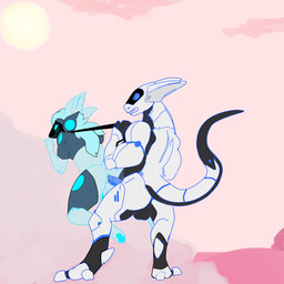 anal anal_penetration anthro balls black_body blue_body blue_eyes blue_fur blue_hair blue_light collar duo forced fur genitals hair leash machine male male/male muscular penetration penis simple_background tail white_body dibillboard android protogen robot synth_(vader-san) 1:1 hi_res