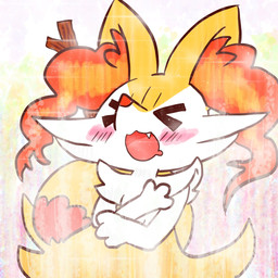 3_fingers >o< ambiguous_anthro ambiguous_gender anthro arm_tuft biped blush blush_lines cheek_tuft chest_tuft cute_fangs dipstick_tail eyes_closed facial_tuft fangs fingers front_view fur hip_tuft inner_ear_fluff markings multicolored_body multicolored_fur object_in_tail open_:3 open_mouth orange_body orange_fur orange_inner_ear_fluff orange_nose orange_tail_tip pointy_ears prick_ears shoulder_tuft solo sparkles standing stick stick_in_tail tail tail_markings tapering_snout teeth tuft two_tone_tail white_body white_fur yellow_body yellow_fur yellow_tail annyui0611 nintendo pokemon braixen canid generation_6_pokemon mammal pokemon_(species) 1:1 2021 digital_drawing_(artwork) digital_media_(artwork) half-length_portrait hi_res japanese_description portrait translated_description