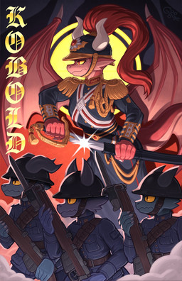 anthro armor claws clothing female group gun headgear helmet horn male melee_weapon ranged_weapon rifle side_view sword uniform weapon wings goobone mythology dragon kobold mythological_creature mythological_scalie scalie hi_res