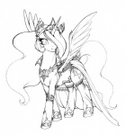 clothing dress equid equine feathered_wings feathers female feral friendship_is_magic hasbro horn legwear line_art longinius mammal monochrome my_little_pony mythological_creature mythological_equine mythology princess princess_celestia_(mlp) quadruped royalty solo stockings tail traditional_media_(artwork) winged_unicorn wings