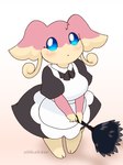 cleaning_tool clothing feather_duster female maid_apron maid_uniform solo uniform zilikslider nintendo pokemon audino generation_5_pokemon pokemon_(species) 3:4 hi_res