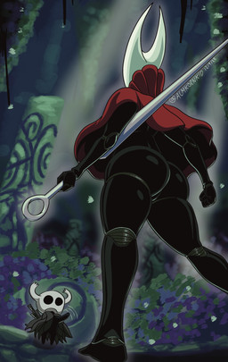 2_horns ambiguous_gender barefoot biped black_body black_eyes breasts butt cloak clothed clothing duo empty_eyes feet female fingers gesture holding_melee_weapon holding_object holding_weapon horn looking_at_another melee_weapon motion_lines nail_(weapon) standing text waving weapon weapon_on_back almkornkid hollow_knight_(franchise) team_cherry hornet_(hollow_knight) the_knight_(hollow_knight) arthropod vessel_(species) 2025 absurd_res english_text hi_res signature half_sister_(lore) sibling_(lore) sister_(lore)