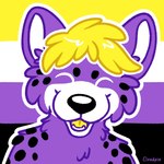 ambiguous_gender anthro black_nose black_spots blonde_hair fur hair lgbt_pride markings nonbinary_pride_colors open_mouth open_smile outline pride_color_background pride_colors purple_body purple_fur simple_background smile snout solo spots spotted_body spotted_fur teeth tongue white_inner_ear white_outline yellow_tongue cloudpie conditional_dnp lgbt_pride_month hyena mammal spotted_hyena 1:1 2020 bust_portrait clip_studio_paint_(artwork) digital_drawing_(artwork) digital_media_(artwork) icon portrait restricted_palette nonbinary_(lore)