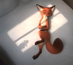 anthro bed canid canine covering covering_self crossed_arms day disney flower fox fur furniture green_eyes grin hi_res imminent_sex inside light looking_at_viewer lying male mammal nick_wilde nude on_back on_bed orange_body orange_fur pillow pinup plant pose raised_leg red_fox shadow silhouette smile solo sunlight text true_fox white_body window_shade zaush zootopia