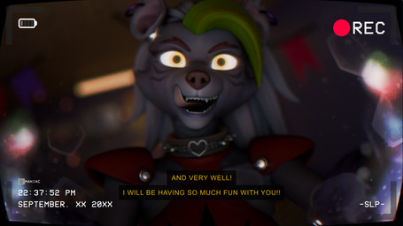 anthro camera_view collar ear_piercing ear_ring female glowing glowing_eyes machine piercing ring_piercing solo spikes text tongue maniac_ed mayosplash_(modeler) five_nights_at_freddy's five_nights_at_freddy's:_help_wanted five_nights_at_freddy's:_security_breach scottgames steel_wool_studios roxanne_wolf animatronic canid canine canis mammal robot wolf 16:9 2025 3d_(artwork) digital_media_(artwork) english_text hi_res widescreen