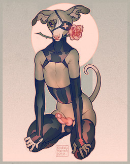abstract_background animal_genitalia animal_penis anthro armwear black_armwear black_clothing black_elbow_gloves black_eye_patch black_eyewear black_gloves black_handwear black_latex black_legwear black_neckwear black_thigh_highs border brown_body brown_fur brown_tail canine_genitalia canine_penis clothed clothed_anthro clothed_male clothing dipstick_tail elbow_gloves erection eye_patch eyewear femboy floppy_ears flower flower_in_mouth folded_ears fur genitals glans gloves green_border handwear humanoid_genitalia humanoid_penis hybrid_genitalia hybrid_penis kneeling knot knotted_humanoid_penis knotted_penis latex latex_armwear latex_clothing latex_elbow_gloves latex_gloves latex_handwear latex_legwear latex_thigh_highs legwear male male_anthro markings penis pink_eyes pink_flower pink_glans pink_nose pink_penis plant rose_(flower) rose_in_mouth slim_anthro slim_male solo tail tail_markings tan_body tan_fur tan_inner_ear tan_snout tan_tail_tip thigh_highs two_tone_tail x_eye_patch koiranmaitoa canid canine canis domestic_dog mammal 2018 dated full-length_portrait portrait watermark