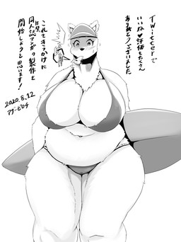 anthro big_breasts bikini blush bodily_fluids breasts clothed clothing curvy_figure female female_anthro hat headgear headwear heart_symbol huge_breasts kemono overweight overweight_anthro overweight_female solo standing surfboard surprised sweat swimwear text thick_thighs two-piece_swimsuit vehicle visor_cap voluptuous watercraft whistle_(object) wide_hips atherbirochi marine_kairin bear mammal polar_bear ursine 2020 hi_res japanese_text monochrome portrait three-quarter_portrait translation_request