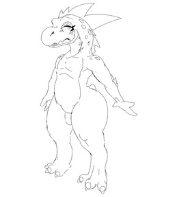 anthro eyeshadow featureless_chest featureless_crotch looking_at_viewer makeup male nude slightly_chubby solo thick_thighs mukihyena halo_(series) microsoft xbox_game_studios kiggy alien kig-yar ruuhtian scalie black_and_white digital_media_(artwork) monochrome