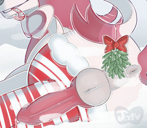 anus backsack balls beckoning bicolored_fur bodily_fluids bow_(feature) butt candy candy_cane clothing dessert food fur genital_fluids genitals gesture grin grinning_at_viewer holiday_clothing holiday_dressed knot legwear lying male mistletoe musk neck_bow_(anatomy) on_side penis pink_body pink_fur plant precum presenting ribbons_(anatomy) smile smiling_at_viewer snow solo stockings white_body white_fur jasucharm nintendo pokemon eeveelution generation_6_pokemon pokemon_(species) sylveon colored digital_drawing_(artwork) digital_media_(artwork) hi_res shaded