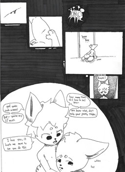3_toes 4_fingers animal_genitalia anthro balls bodily_fluids caring circle_eyebrows contrast crotch_tuft crying dialogue digitigrade door duo eyebrows feet fingers fully_sheathed genitals hair holding_own_thigh inside knife leg_grab lying male male/male on_side onomatopoeia scar self-harm self-harm_scars sheath short_hair sitting sitting_on_ground sound_effects speech_bubble squish tears tears_of_sadness text thigh_grab toes tough_love tuft vent_art whining kaysei canid canine canis domestic_dog mammal comic hatching_(art) monochrome one_page_comic shaded signature simple_shading traditional_media_(artwork)