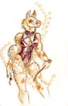 anthro ball_gag blue_eyes breasts brown_body brown_fur choker cleavage clothed clothing dominatrix ear_piercing ear_ring female frown fur gag genitals heart_(marking) jewelry markings necklace piercing pussy riding_crop ring_piercing solo tan_body tan_fur whip heather_bruton camelid llama mammal 2022