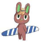 anthro clothing flaccid foreskin genitals hat hat_only headgear headgear_only headwear headwear_only humanoid_genitalia humanoid_penis male mostly_nude nude on_model penis semi-anthro solo surfboard perokisu animal_crossing nintendo o'hare_(animal_crossing) lagomorph leporid mammal rabbit hi_res