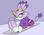 barefoot bodily_fluids exercise feet female foot_focus humanoid_feet plantigrade soles solo sweat toes nasiri_(artist) sega sonic_the_hedgehog_(series) blaze_the_cat domestic_cat felid feline felis mammal 5:4