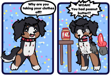 amputee anthro blush bodily_fluids body_blush collar collar_only cum cum_inside cum_on_belly cum_on_body cum_on_face dialogue disability drooling female food genital_fluids genitals knot knotted_penis male male/female missing_all_arms missing_arm missing_limb nude peanut_butter penis saliva solo speech_bubble text vulva vulva_blush young bunnyqueen sugar_(bunnyqueen) bernese_mountain_dog canid canine canis domestic_dog mammal molosser mountain_dog swiss_mountain_dog comic english_text meme