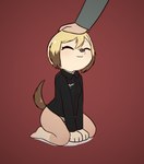 4_fingers anthro bangs barefoot blonde_hair bottomless breasts cat_smile clothed clothing feet female fingers hair kneeling leg_markings markings nazi nazi_uniform pear-shaped_figure sitting_on_knees smile socks_(marking) solo swastika tail wide_hips e254e strike_witches erica_hartmann canid canine canis domestic_dog mammal absurd_res hi_res