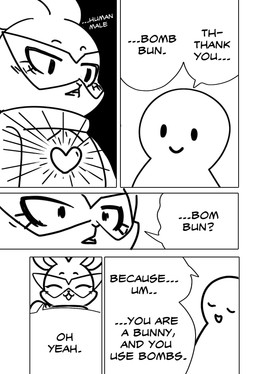 anthro blush blush_lines dialogue drawstring_topwear duo eyebrows eyelashes eyes_closed eyewear female heart_symbol human_fetish male name_drop name_in_dialogue open_mouth pointy_sunglasses raised_eyebrows simple_face smile stare sunglasses text kekitopu bombun chainsaw_man thank_you_chainsaw_man bombun_(kekitopu) human lagomorph leporid mammal rabbit comic english_text hi_res meme monochrome