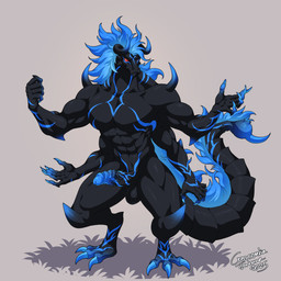 3_toes 5_fingers abs arm_spikes balls biceps black_body blue_hair claws deltoids digitigrade erection feet fingers genitals hair horn humanoid_genitalia humanoid_penis hybrid_genitalia hybrid_penis kemono knee_spikes leg_spikes male muscular muscular_male nude pecs penis pupils quads red_eyes ridged_penis segmented_tail shoulder_spikes slit_pupils solo spikes spikes_(anatomy) stinger stinger_tail tail toes crescentia_fortuna mythology arachnid arthropod dragon hybrid mythological_creature mythological_scalie scalie scorpion 1:1 hi_res