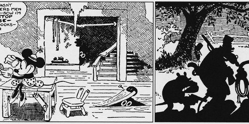 anthro bloomers bottomwear clothed clothing dialogue female fingers flower footwear frilly frilly_bloomers frilly_bottomwear frilly_clothing gloves handwear hat headgear headwear high_heels inside lock motion_lines night outside pants plant shoes silhouette tail text tree walt_disney_(artist) win_smith disney public_domain mickey_mouse minnie_mouse pegleg_pete pete_(disney) sylvester_shyster uncle_mortimer mammal mouse murid murine rodent 1930 20th_century absurd_res ancient_art black_and_white comic english_text hi_res monochrome signature