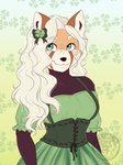 anthro black_nose breasts clothed clothing female freckles fur green_eyes hair orange_body orange_fur shamrock smile solo white_hair thecatnamedfish tammy_fairfield ailurid mammal red_panda hi_res