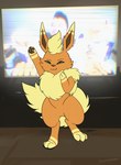 dancing electronics feral fur happy orange_body orange_fur pawpads television creamygrapes nintendo pokemon nicholas_perry vovo eeveelution flareon generation_1_pokemon pokemon_(species) absurd_res animated frame_by_frame hi_res short_playtime