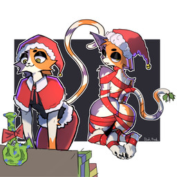 anthro bong bound christmas_clothing christmas_headwear clothing drugs female gift hat headgear headwear holidays holy plant ribbons santa_hat solo tail bat_bad christmas epic_games fortnite meow_skulls domestic_cat felid feline felis mammal 1:1 absurd_res hi_res