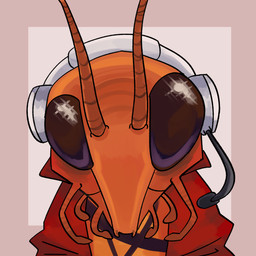 antennae_(anatomy) black_eyes brown_body clothing headgear headwear jacket male red_clothing red_jacket red_topwear simple_background solo topwear honkaster mycopunk roachard_(mycopunk) arthropod blattodea cockroach insect 1:1 2025 source_request