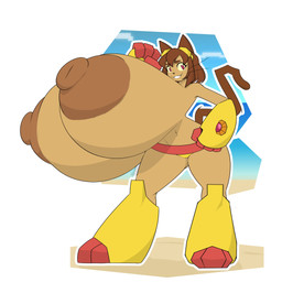 anthro areola big_breasts breasts brown_areola brown_eyebrows brown_hair brown_nipples brown_tail clothed clothing eyebrows female hair huge_breasts hyper hyper_breasts looking_at_viewer nipples solo standing tail topless topless_anthro topless_female whiskers thelazydreamer gameoverse glitch_productions kit_bodega domestic_cat felid feline felis mammal 1:1 2026 absurd_res hi_res