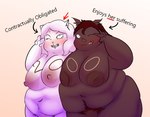 anthro brown_body brown_fur cross-popping_vein duo female follower_number fur gesture gynomorph hand_gesture intersex inverted_nipples nipples nude obese obese_anthro obese_female obese_gynomorph obese_intersex overweight overweight_anthro overweight_female overweight_gynomorph overweight_intersex v_sign white_body white_fur oxkingky boar_diana_(oxkingky) cat_diana_(oxkingky) bear domestic_cat felid feline felis mammal suid suine sus_(pig) wild_boar 2025 milestone_celebration