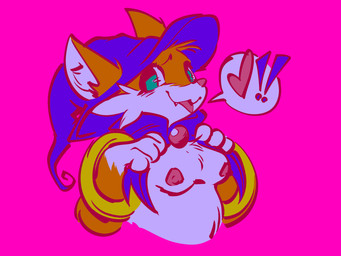 4_fingers anthro arm_ring blush breasts chest_tuft clothing exclamation_point exposed_breasts female fingers fur green_eyes hat headgear headwear heart_symbol magenta_background multicolored_body multicolored_fur nipples open_mouth orange_body orange_fur presenting presenting_breasts small_breasts solo speech_bubble tuft two_tone_body two_tone_fur white_body white_fur sugarkits balan_wonderworld box_fox_(balan_wonderworld) canid canine fox mammal 2024 4:3 hi_res