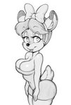 2020 accessory anthro bonkers_(series) bow_(feature) bow_accessory bow_ribbon breasts centered_hair_bow cleavage clothed clothing daxzor deer digital_media_(artwork) disney eyelashes fawn_deer female hair hair_accessory hair_bow hair_ribbon hi_res looking_at_viewer mammal monochrome ribbons short_hair solo thick_thighs wide_hips
