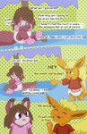 2011 anthro babystar biped blush bodily_fluids clean_diaper clothed clothing come_on_(interjection) comic crying detailed_background dialogue diaper digital_media_(artwork) duo eeveelution english_text flareon fur gemma_polson generation_1_pokemon hair hi_res interjection male mammal monotone_clothing monotone_shirt monotone_t-shirt monotone_topwear nintendo onomatopoeia pink_clothing pink_shirt pink_t-shirt pink_topwear pokemon pokemon_(species) rasile_murdock red_clothing red_shirt red_t-shirt red_topwear rodent sciurid shirt sitting sniffling sobbing sound_effects t-shirt tears text topwear tree_squirrel wearing_diaper young young_anthro