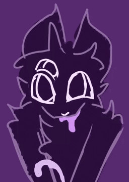 anthro bodily_fluids cum drooling ejaculation fluffy fur genital_fluids male multi_eye purple_background purple_body purple_fur saliva simple_background solo white_eyes something_(artist) rigby_the_cat something_(something) domestic_cat felid feline felis mammal monster animated animated_gif short_playtime