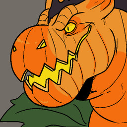 food fruit grey_background leaf male no_sclera open_mouth orange_body plant pumpkin simple_background solo unsigned yellow_eyes yellow_sclera swampjaws igor_wylde elemental_creature flora_fauna 1:1 bust_portrait icon low_res portrait