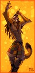 anthro armpit_hair body_hair clothed clothing dancing male navel navel_piercing piercing rastafarian singing solo tail topless amara_telgemeier felid lion mammal pantherine