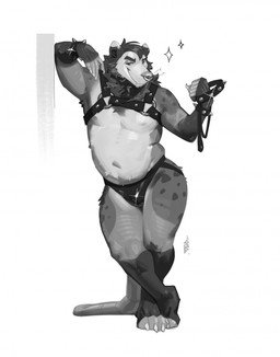 anthro bedroom_eyes bracelet bulge clothed clothing cocked_hip collar confident crossed_legs facial_piercing front_view glistening glistening_clothing harness holding_collar holding_object jewelry jockstrap leash leashed_collar leather leather_clothing leather_harness leather_jockstrap leather_underwear male markings narrowed_eyes nose_piercing nose_ring pantsless pantsless_male piercing pose ring_piercing seductive simple_background skimpy slightly_chubby slightly_chubby_male smile smirk snaggle_tooth solo spiked_bracelet spikes spots spotted_body standing tail underwear white_background mystikfox61 alek_(alekgator) american_opossum mammal marsupial virginia_opossum 2025 digital_media_(artwork) full-length_portrait hi_res monochrome pinup portrait